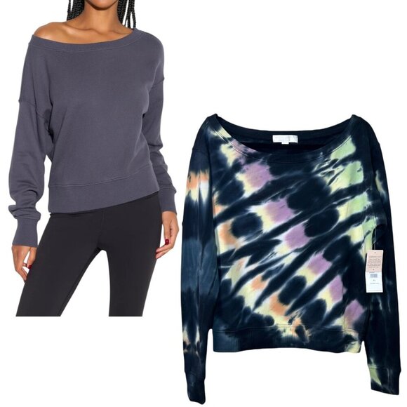 Spiritual Gangster NWT Women’s Tie-Dye Vida Sweatshirt Off-Shoulder Blue X-Small - Picture 1 of 17